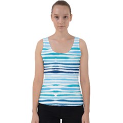 Blue Waves Pattern Velvet Tank Top