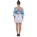 BLUE WAVES PATTERN Tie Back Butterfly Sleeve Chiffon Top View2