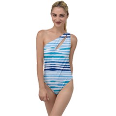 Blue Waves Pattern To One Side Swimsuit by designsbymallika