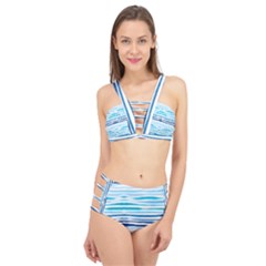 Blue Waves Pattern Cage Up Bikini Set