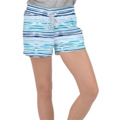 Blue Waves Pattern Women s Velour Lounge Shorts by designsbymallika