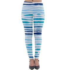 Blue Waves Pattern Lightweight Velour Leggings by designsbymallika