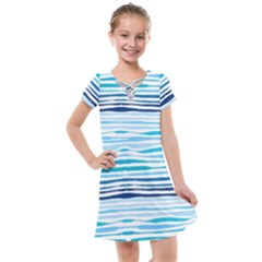 Blue Waves Pattern Kids  Cross Web Dress by designsbymallika