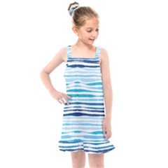 Blue Waves Pattern Kids  Overall Dress by designsbymallika