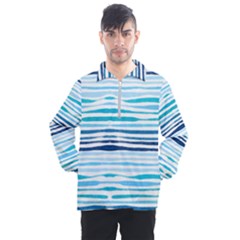 Blue Waves Pattern Men s Half Zip Pullover by designsbymallika