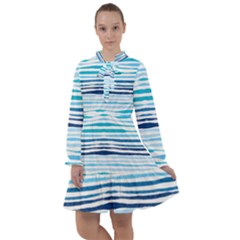 Blue Waves Pattern All Frills Chiffon Dress