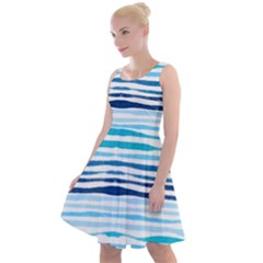 Blue Waves Pattern Knee Length Skater Dress