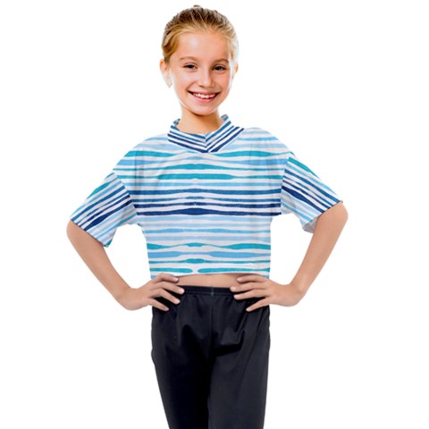 Blue Waves Pattern Kids Mock Neck Tee by designsbymallika