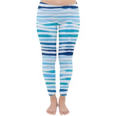 Blue Waves Pattern Classic Winter Leggings by designsbymallika