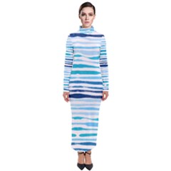 Blue Waves Pattern Turtleneck Maxi Dress by designsbymallika