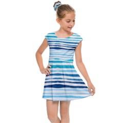 Blue Waves Pattern Kids  Cap Sleeve Dress by designsbymallika