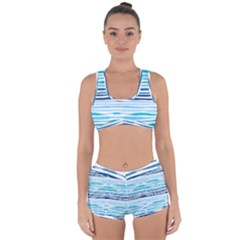 Blue Waves Pattern Racerback Boyleg Bikini Set by designsbymallika