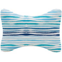 Blue Waves Pattern Seat Head Rest Cushion by designsbymallika