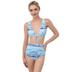 Blue Waves Pattern Tied Up Two Piece Swimsuit by designsbymallika