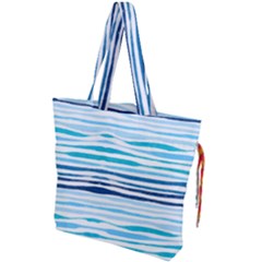 Blue Waves Pattern Drawstring Tote Bag by designsbymallika