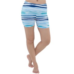 Blue Waves Pattern Lightweight Velour Yoga Shorts by designsbymallika