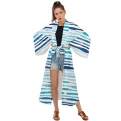 Blue Waves Pattern Maxi Kimono by designsbymallika