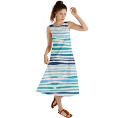 Blue Waves Pattern Summer Maxi Dress