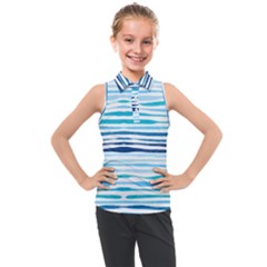 Blue Waves Pattern Kids  Sleeveless Polo Tee