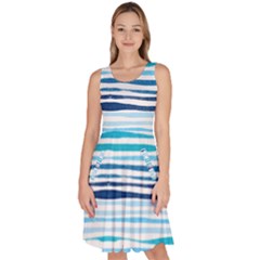 Blue Waves Pattern Knee Length Skater Dress With Pockets