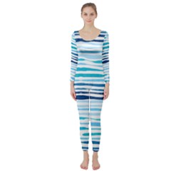 Blue Waves Pattern Long Sleeve Catsuit by designsbymallika