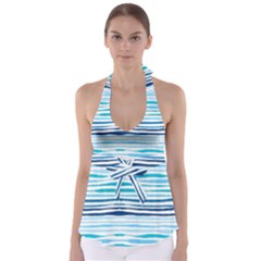 Blue Waves Pattern Babydoll Tankini Top by designsbymallika