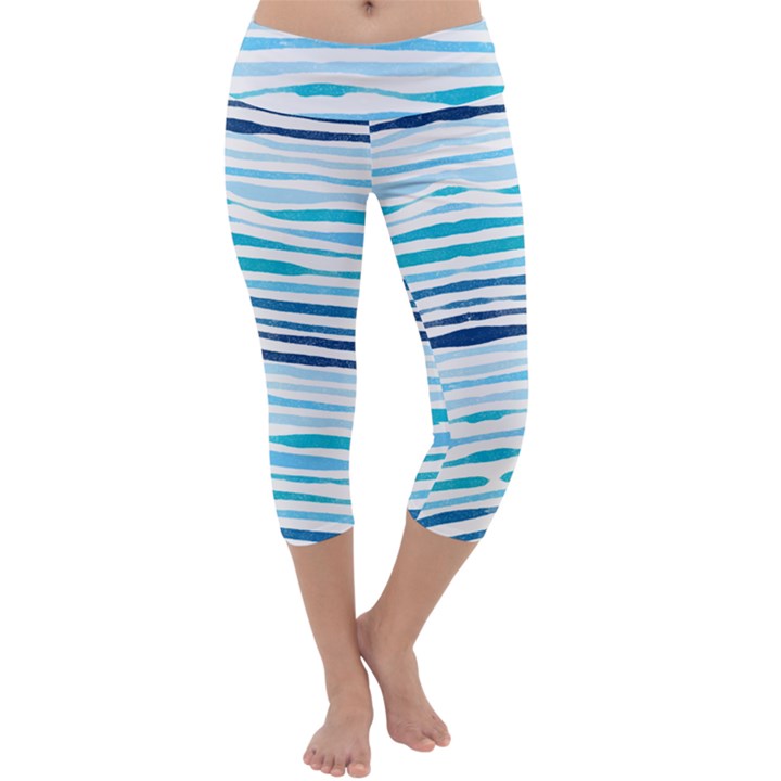 BLUE WAVES PATTERN Capri Yoga Leggings