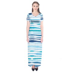 Blue Waves Pattern Short Sleeve Maxi Dress by designsbymallika