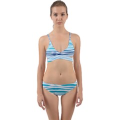 Blue Waves Pattern Wrap Around Bikini Set by designsbymallika