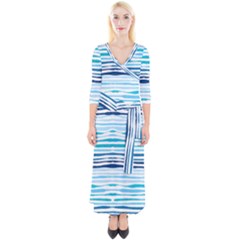 Blue Waves Pattern Quarter Sleeve Wrap Maxi Dress by designsbymallika