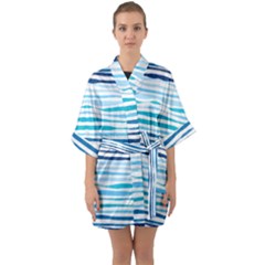 Blue Waves Pattern Half Sleeve Satin Kimono  by designsbymallika