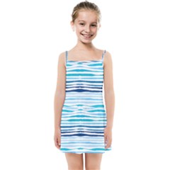 Blue Waves Pattern Kids  Summer Sun Dress by designsbymallika