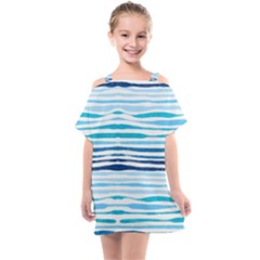 Blue Waves Pattern Kids  One Piece Chiffon Dress by designsbymallika