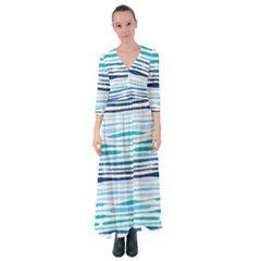 Blue Waves Pattern Button Up Maxi Dress by designsbymallika