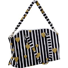 Stripes Heart Pattern Canvas Crossbody Bag