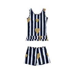 Stripes Heart Pattern Kids  Boyleg Swimsuit by designsbymallika