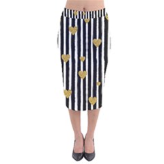 Stripes Heart Pattern Velvet Midi Pencil Skirt by designsbymallika