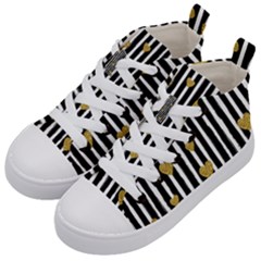 Stripes Heart Pattern Kids  Mid-top Canvas Sneakers by designsbymallika