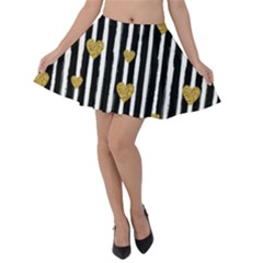 Stripes Heart Pattern Velvet Skater Skirt