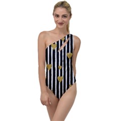 Stripes Heart Pattern To One Side Swimsuit by designsbymallika