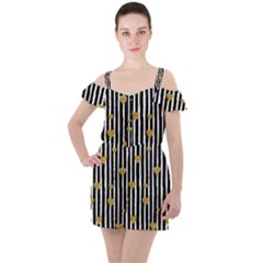 Stripes Heart Pattern Ruffle Cut Out Chiffon Playsuit by designsbymallika