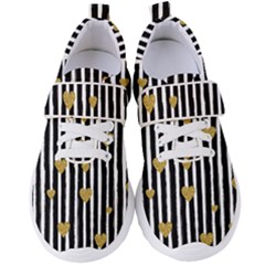 Stripes Heart Pattern Women s Velcro Strap Shoes by designsbymallika