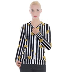 Stripes Heart Pattern Casual Zip Up Jacket by designsbymallika