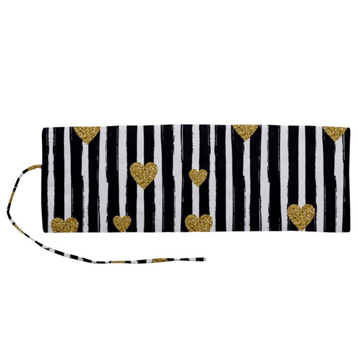 stripes heart pattern Roll Up Canvas Pencil Holder (M)