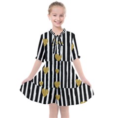 Stripes Heart Pattern Kids  All Frills Chiffon Dress by designsbymallika