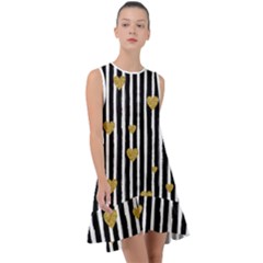 Stripes Heart Pattern Frill Swing Dress by designsbymallika