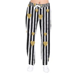 Stripes Heart Pattern Women Velvet Drawstring Pants