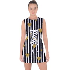 Stripes Heart Pattern Lace Up Front Bodycon Dress