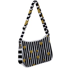 Stripes Heart Pattern Zip Up Shoulder Bag by designsbymallika