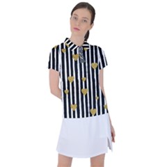 Stripes Heart Pattern Women s Polo Tee